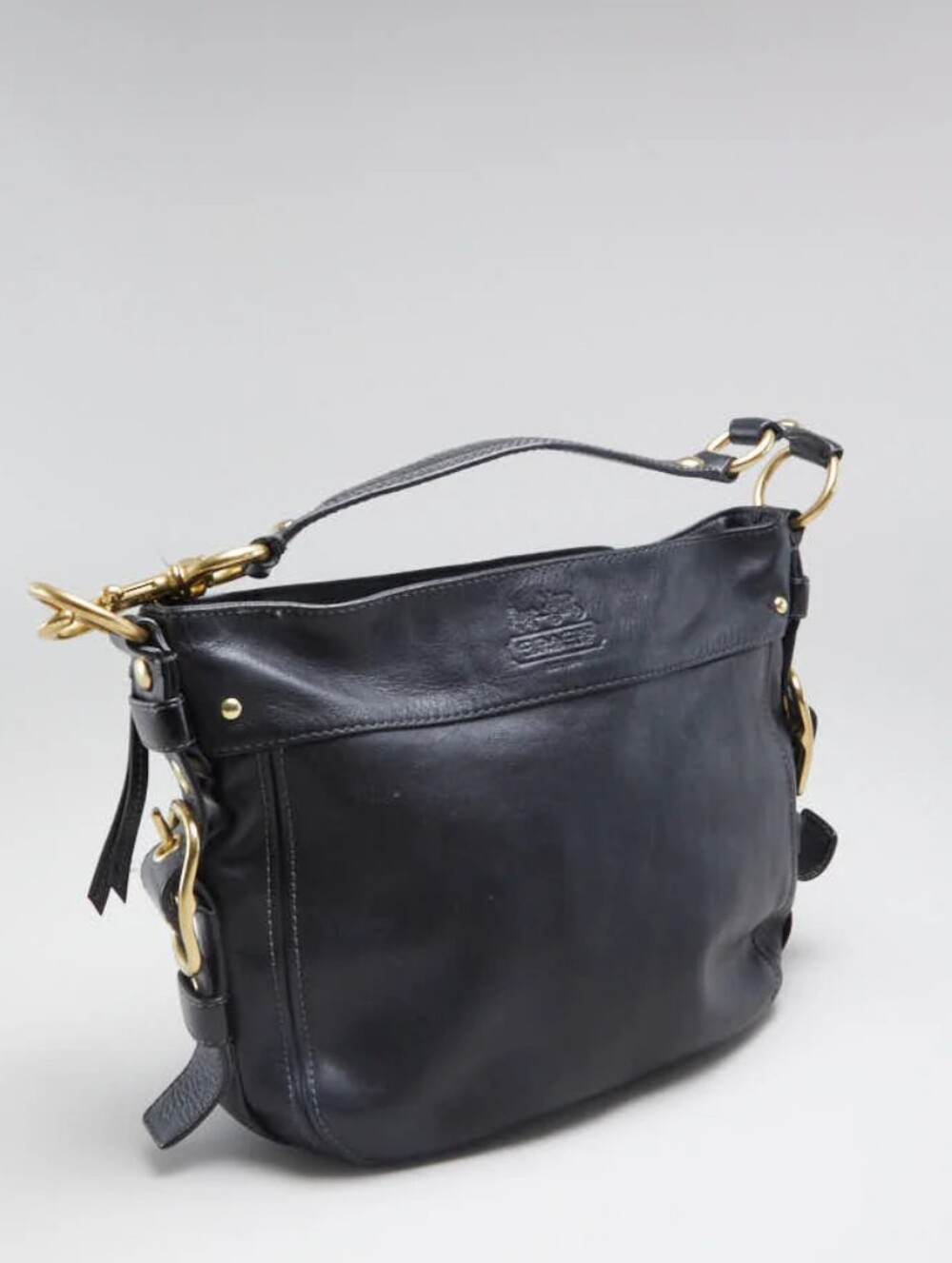 Coach Carly Leather Hobo | Black Leather Shoulder Bag with Gold Hardware